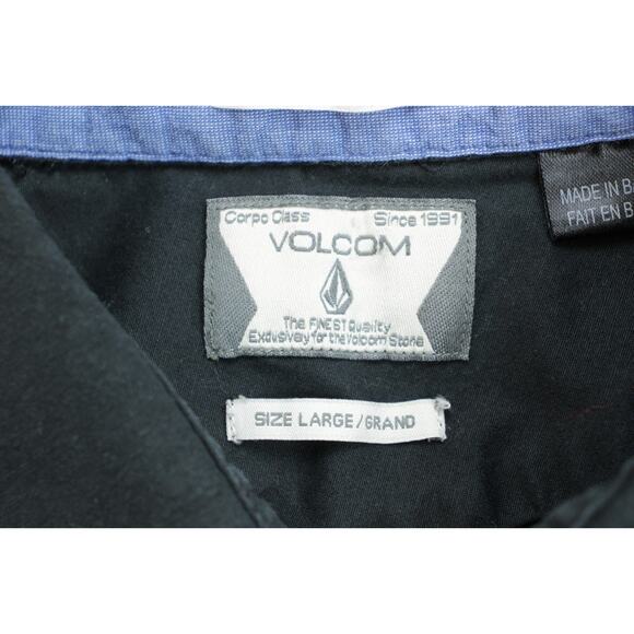 Volcom Shirt Mens Large Black Classic Fit Cotton Blend Stretch Button Up Logo - Picture 3 of 7